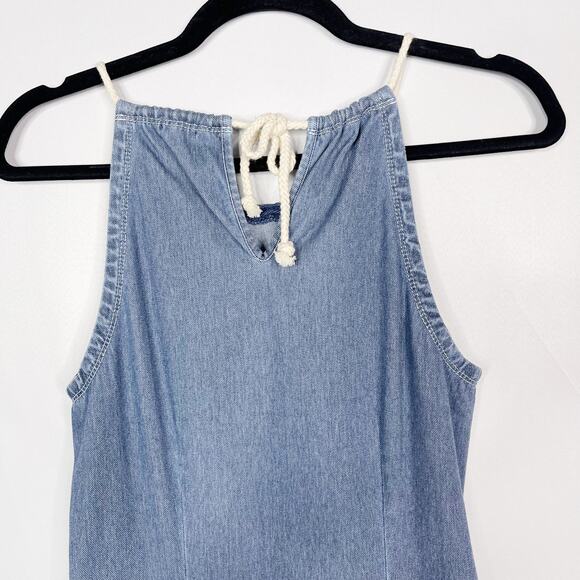 J Mclaughlin Small Blue Maria Stretch Knit Denim Rope Halter Shift Dress Cotton - Picture 6 of 11